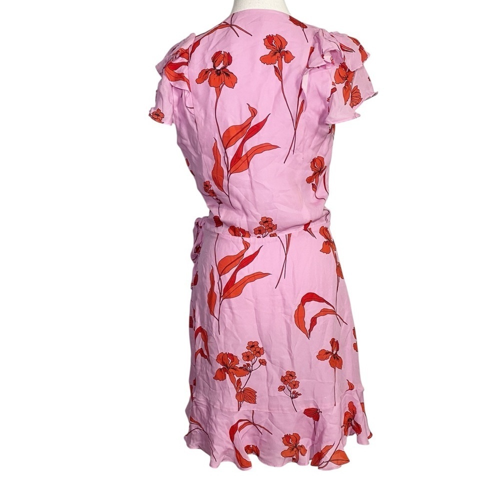 Parker Pink & Red Floral Pink Wrap Dress with Flounce Sleeves - Picture 2 of 16